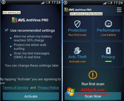 Skärmdump AVG AntiVirus Pro för Windows 10