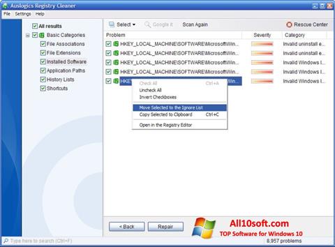 Skärmdump Auslogics Registry Cleaner för Windows 10