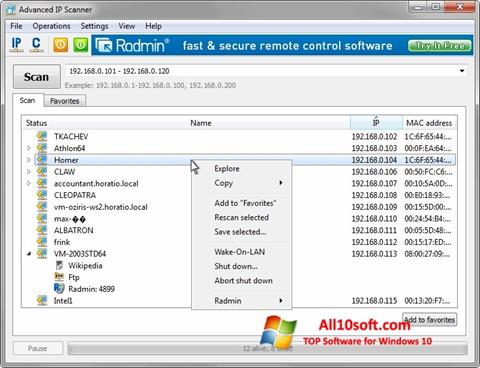 Skärmdump Advanced IP Scanner för Windows 10
