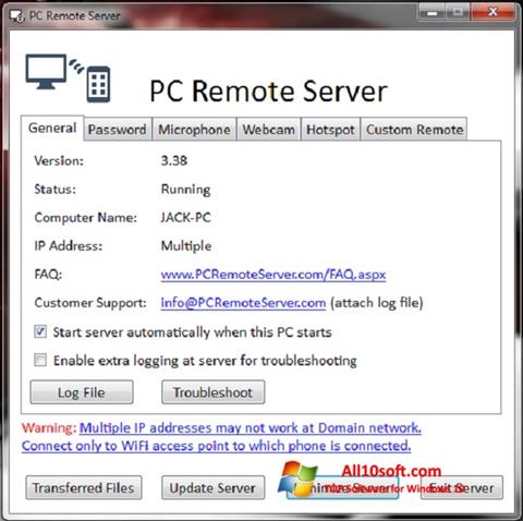 Skärmdump PC Remote Server för Windows 10