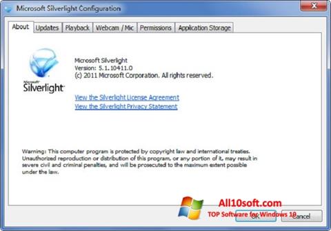 Skärmdump Microsoft Silverlight för Windows 10
