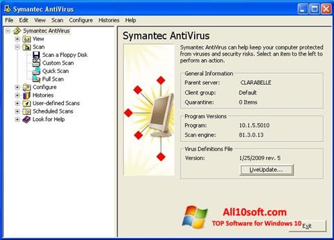 Skärmdump Symantec Antivirus för Windows 10
