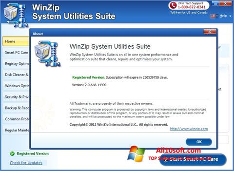 Skärmdump WinZip System Utilities Suite för Windows 10