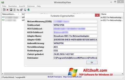Skärmdump WirelessKeyView för Windows 10
