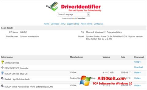 Skärmdump Driver Identifier för Windows 10