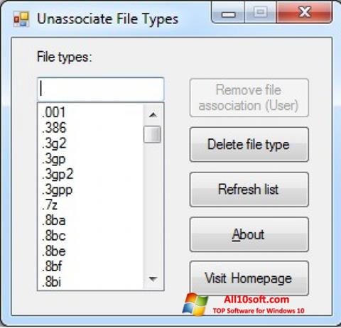 Skärmdump Unassociate File Types för Windows 10
