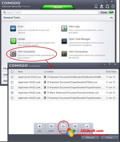 Skärmdump Comodo Internet Security för Windows 10