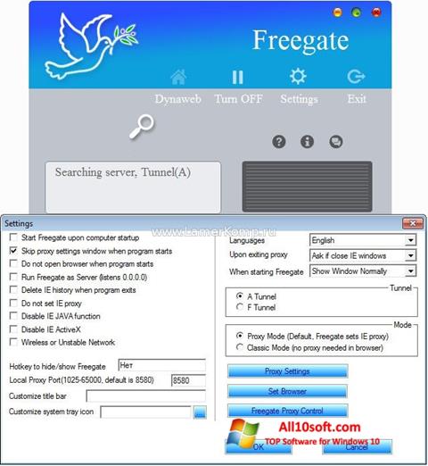 Skärmdump Freegate för Windows 10
