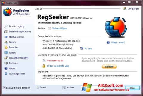 Skärmdump RegSeeker för Windows 10