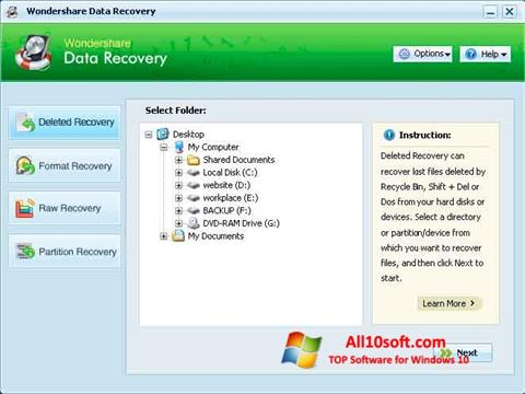 Skärmdump Wondershare Data Recovery för Windows 10