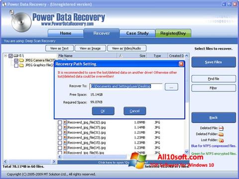 Skärmdump Power Data Recovery för Windows 10