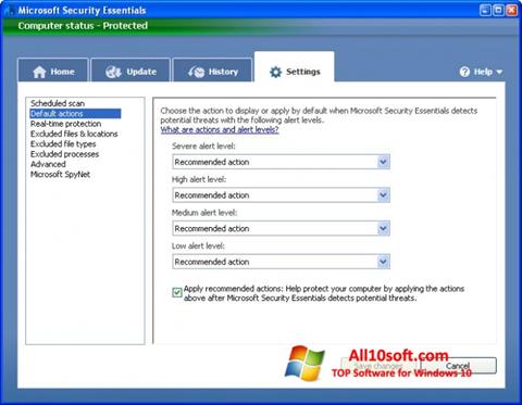 Skärmdump Microsoft Security Essentials för Windows 10