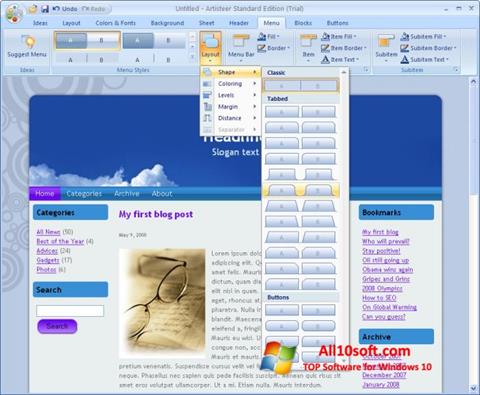 Skärmdump Artisteer för Windows 10