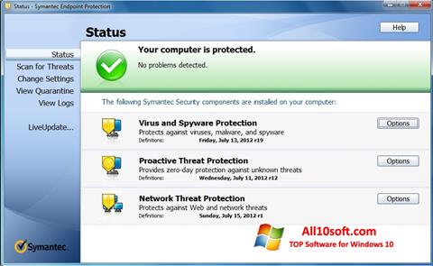 Skärmdump Symantec Endpoint Protection för Windows 10