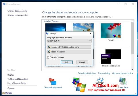 Skärmdump Personalization Panel för Windows 10