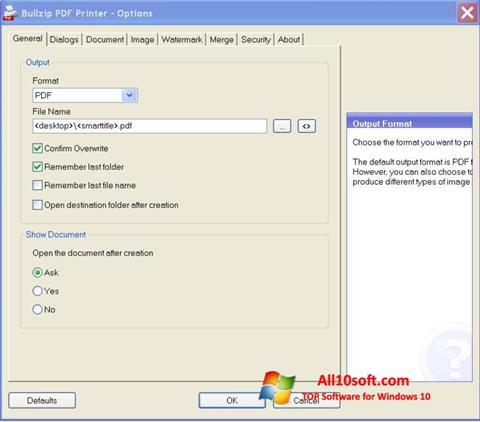 Skärmdump BullZip PDF Printer för Windows 10