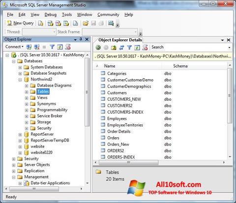 Skärmdump Microsoft SQL Server för Windows 10