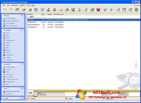 Skärmdump Acronis Disk Director för Windows 10